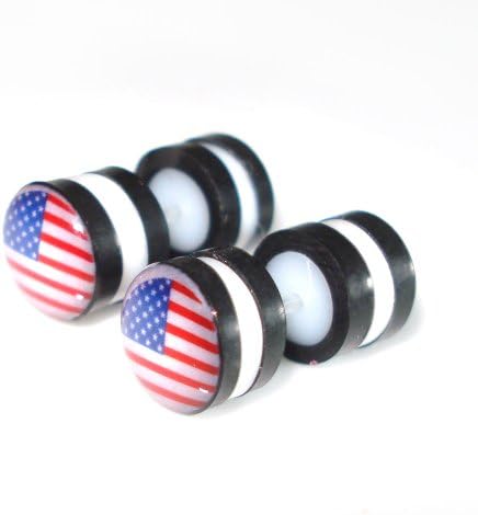 Idin Fake Ear Plug Earrings - 1 Pair of American USA flag logo round fake ear...
