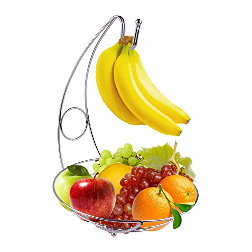 My Fruit Basket | Decorative Fruit Tree Bowl with Removable Banana Hanger | 10.4â€ x 14.2â€ Large Capacity Fruit Storage | Durable Premium Chrome-Brushed Iron Fruit Container | 1322
