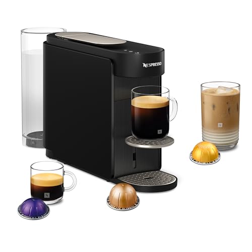 NESPRESSO KRUPS Vertuo Up Schwarz Kapselmaschine, 5 Tassengrößen, 3 Sek. Aufheizzeit, One Touch Kaffee Zubereitung, schwenkbarer Wassertank, Coffee Creations Modus, Kaffeemaschine XN9408