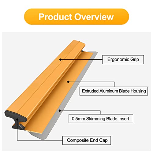 FUNTECK 30 Inch Skimming Blade | 0.5mm Stainless Steel Blade Insert | Finishing Knife with Extruded Aluminum Blade Housing | Including an Extra Blade Insert