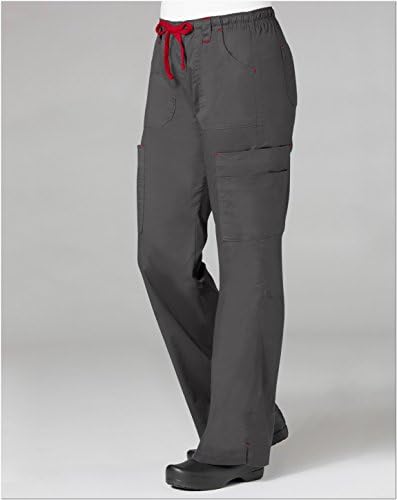 Blossom By Maevn Women's Multi Pocket Utility Cargo Scrub Pant Small Tall Charcoal/Crimson