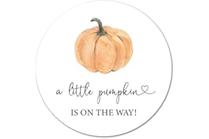 INVITATIONHOUSE 1.5" Round - A Little Pumpkin is On The Way Baby Shower Stickers - Set of 60 (White Background)