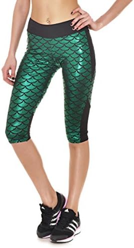 Fvous Women's Mermaid Active Workout Capri Leggings Running Yoga Tights XL