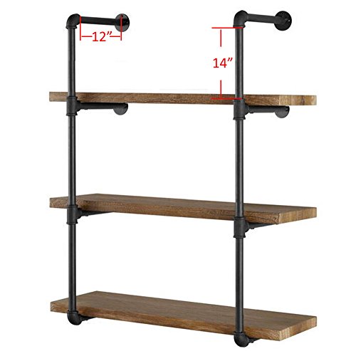 Yuanshikj 2Pc (42" tall) (12" deep) Industrial Wall Mount iron Pipe Shelf Shelves Shelving Bracket Vintage Retro Black DIY Open Bookshelf DIY Storage Home Improvement Kitchen (2 Pcs 4Tier)