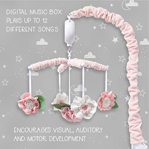 The Peanutshell Pink Floral Musical Crib Mobile for Baby Girls