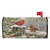 Wamika Winter Cardinal Birds Mailbox Cover Holly Berry Branches Snow Mailbox Covers Magnetic Mailbox Wraps Post Letter Box Cover Garden Home Christmas Decorations Standard Size 18