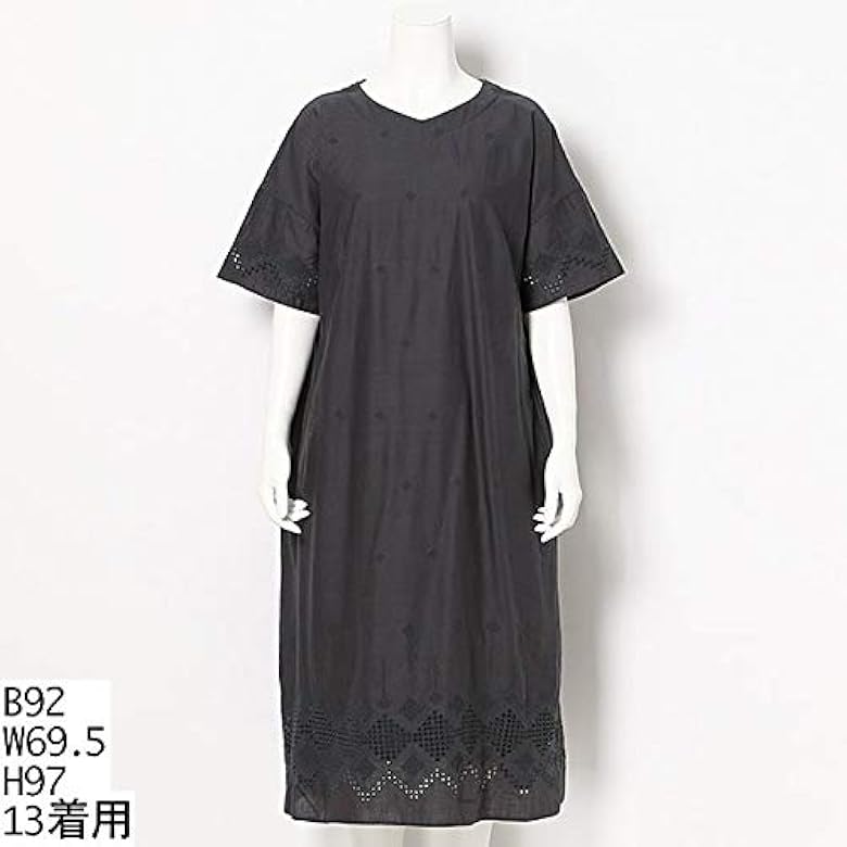 Amazon グリーンノート 大きいサイズ Greennout 13号 19号 コットンスラブアイレット刺繍ワンピース 大きいサイズレディース 930ブルーグレー 19 ワンピース チュニック 通販