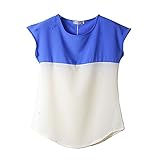 Vobaga Women's Short Sleeve Split Colors Loose Chiffon T Shirt Tops Blouse