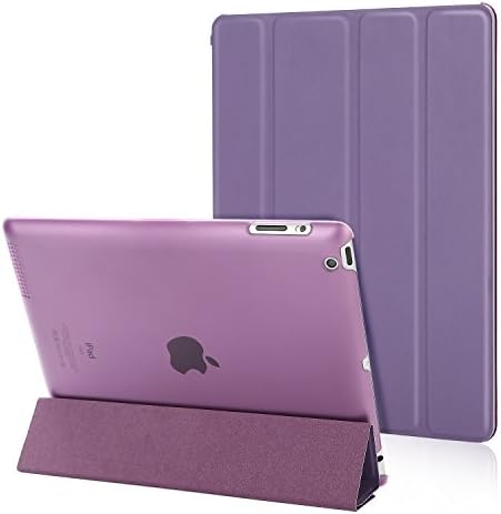 TKOOFN iPad 2/3/4 Case, Auto Sleep/Wake Slim-Fit Foldable Stand SmartCover with Transparent Frosted Back Case Purple