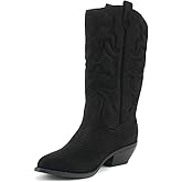 Soda Reno Women Western Cowboy Pointed Toe Knee High Pull On Tabs Boots (Black Suede, US Footwear Size System, Adult, Women, Numeric, Medium, 8.5)