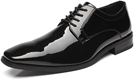 Faranzi Tuxedo Oxford Patent Leather Plain Toe Wedding Dress Shoes for Men Lace up Comfortable Formal Business Shoes