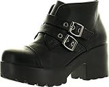 X2B Hayden-3 Women Round Toe Buckle Strap Side Zip Platform Chunky Ankle Booties