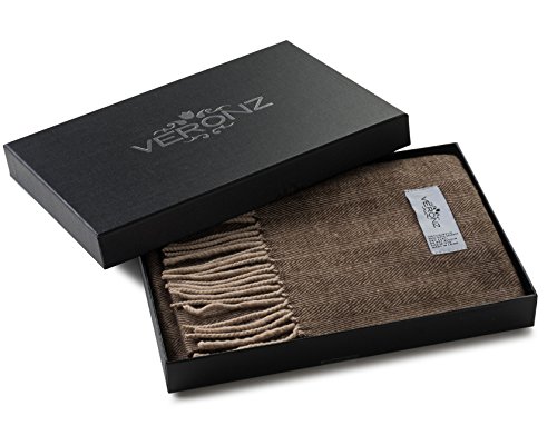 Veronz Super Soft Luxurious Classic Cashmere Feel Winter Scarf (Brown Herringbone)
