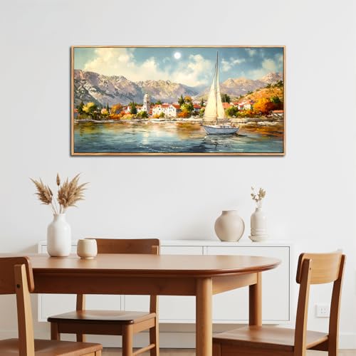 SERIMINO Modern Living Room Decoration Paintings, Large Frames for Decorative Canvas, Decorative Art Landscapes, Sailboat Paintings, Hallways Room, Bedrooms, Dining Room 73 x 146 cm