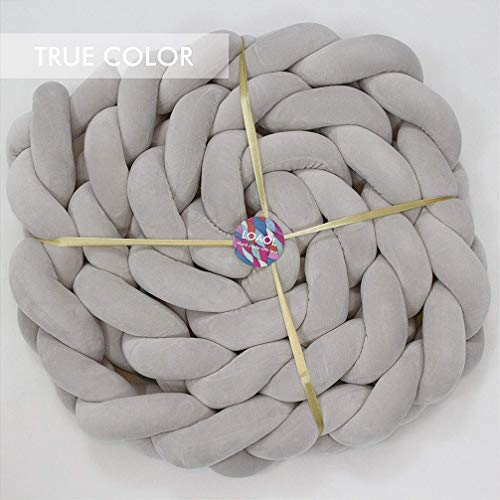 LOAOL Baby Crib Bumper Knotted Braided Plush Nursery Cradle Decor Newborn Gift Pillow Cushion Junior Bed Sleep Bumper (4 Meters, Gray)