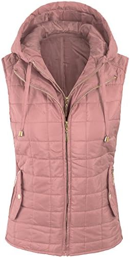 BOHENY Womens Quilted Fully Lined Lightweight Vest with Hoodie-XL-Mauve_Hoodie