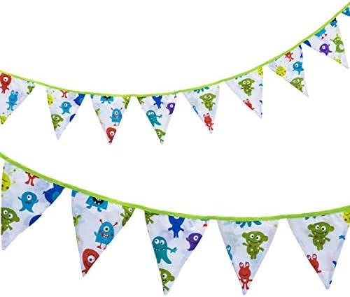 Ready Steady Bed® Fabric Bunting Flags Banner | Printed Polycotton Party and Bedroom Decoration for Kids | Birthday Bunting for Girls or Boys | 3 Metres (Monsters)