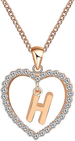 Clearance! Shiny Rhinestone 26 Alphabet English Letters Pendant Memorial Golden Initial Heart Shape Necklace Charming Love Heart Pendant