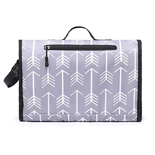 ELENTURE Diaper Changing Pad, Baby Infant Portable Travel Changing Station Mat Bag with Kneecap (White Arrowhead)