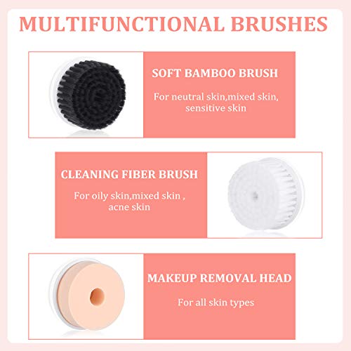 Facial Cleansing Brush, Professional Rechargeable Electric Waterproof Rotating Face Spin Brush with 3 Brush Heads for Deep Cleansing, Exfoliating and Massaging, Intelligent timing system