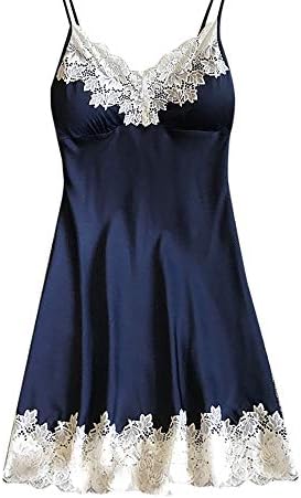 Frog Fun Ladies Nightdress,Satin Sleepwear Women Lace Patchwork Nightwear Smooth Lingerie with Chest Pads