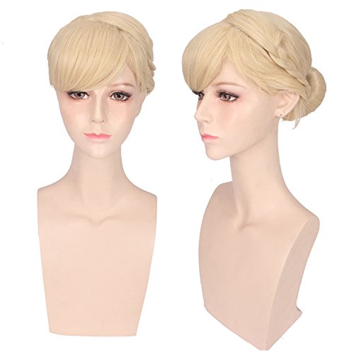 DENIYA Short Straight Blonde Cosplay Wig with 1 Bun