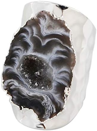1 Piece Gold or Silver Plated Natural Agate Druzy Open Band Ring for Unisex
