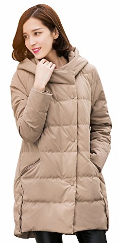 Ilishop Women's Winter Coat Slim Md-long Down Jacket with Hood Khaki L