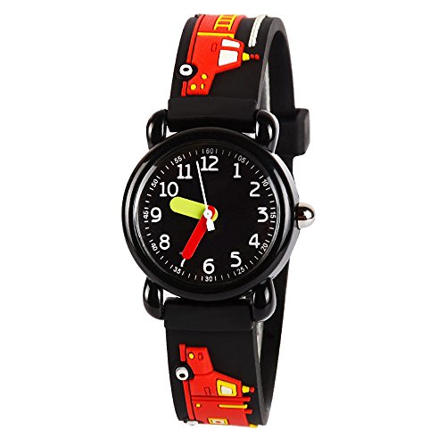 Kids Watches, 3D Cute Cartoon Pattern Waterproof Silicone Band Time Teacher Gifts Wristwatches Black Train for Boys Girls Kids Ages 3-7