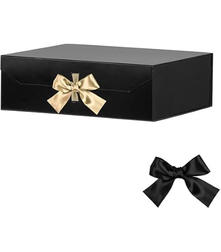 BLK&WH 5-Pack Large Gift Boxes With Magnetic Lids - 13.5x9x4.1 Inch Matte Black Collapsible Boxes