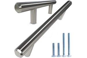 ALPINE HARDWARE Solid Euro Style Bar Pull-25Pack ~3 inch Hole Center & 5 3/8 inch Length-Heavy Stainless Steel T-Bar Handle W/ a Satin Nickel Finish-American Owned Cabinet Hardware
