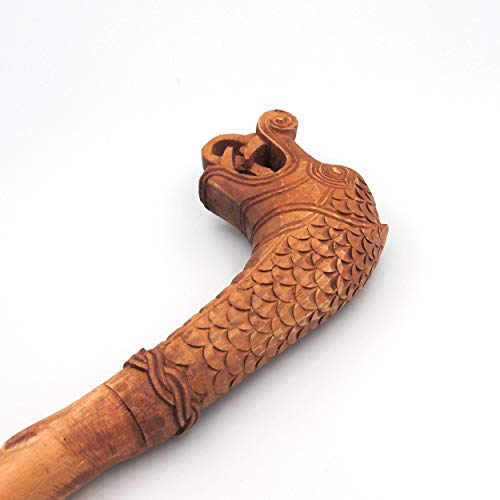 Norse Tradesman Solid Willow Wood Viking Cane - Rustic Dragon's Head Walking Staff - Thumbnail 6
