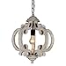 DOCHEER Farmhouse Wood Chandelier Distressed White 1-Light Round Vintage Wooden Pendant Hanging Lighting Fixtures for Dining Room, Bedroom, Kitchen Island, Foyer, Entryway