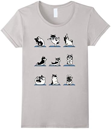Womens Yoga with Husky Cute Shirt Medium Silver