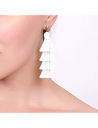 CARSHIER 14Pairs Colorful Long Layered Thread Ball Dangle Earrings Yellow Red Turquoise Tassel Hoop Fringe Bohemian Tiered Tassel Drop Earrings Soriee Stud Earrings Gift Set for Girls Women