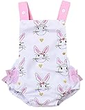 Younger Tree Baby Girl Easter Outfit Cartoon Bunny Sleeveless Striped Romper Bodysuit (White, 12-18 Months)