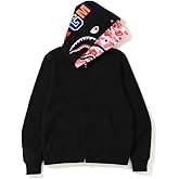 RICK TOP ONE Shark Double-Layer Hooded Zip-Up Hoodie: Trendy Youth Full-Zip Hip Hop Streetwear Sweatshirt for Men