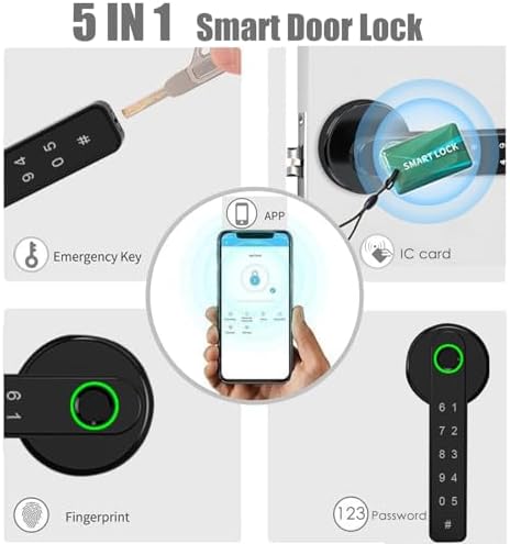 Fechadura Inteligente por Impressões Digitais, Fechadura Eletrónica 6 em 1, Aplicação Tuya, Cartão IC, NFC, Impressão Digital, Palavra-passe Digital, Chave Mecânica