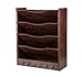 PAG 5-Tier Wood Hanging Wall File Holder Organizer Magazine Literature Rack with 6 Hooks, Retro Brown