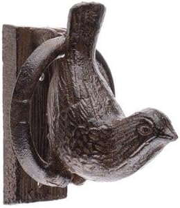 ABC Products - Heavy Cast Iron -Medium Size Sparrow - Perched On a Ring - Hammer Door Knocker - Has That Old World Look - (Distressed Brown Finish - Primitive Design)