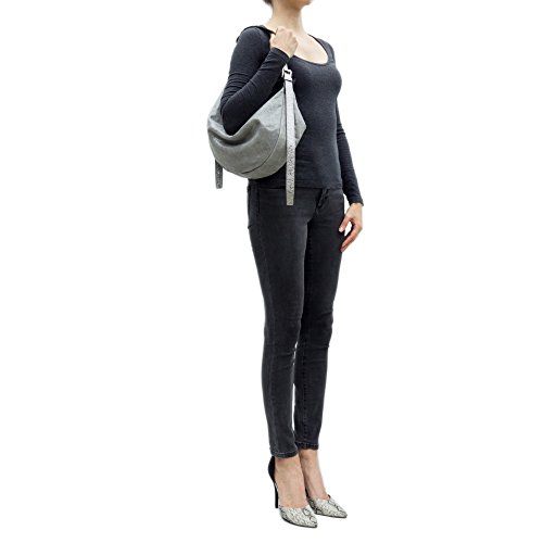 Gianni Chiarini Italian Made Coated Silver Canvas & Leather Hobo Bag