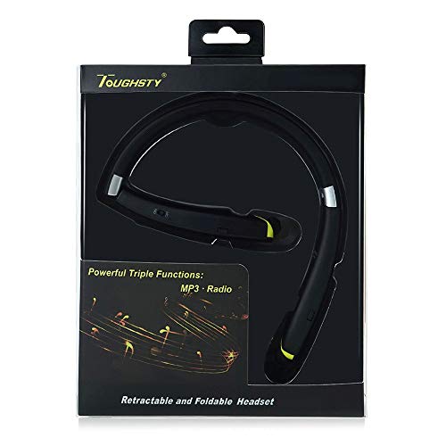 Toughsty Retractable Wireless Stereo Bluetooth Neckband Earbuds for Running Sports MP3 Music Player Earphone with FM Radio and Mic (MT-HSET011)