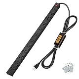 BESTTEN Metal Surge Protector Power Strip, 12 Wide-Spaced Outlets and 12ft Long Extension Cord, 450 Joules, 15A/125V/1875W, On/Off Circuit Breaker, ETL Listed, Black