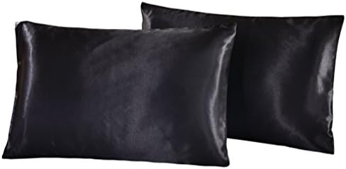 Highdeer 2 Pack Queen Silk Satin Pillowcase, Black Charmeuse Satin Pillow Case for Hair and Skin, Faux Mulberry Silk Fabric Pillow Sham, 100% Polyester Satin Pillow Cover without Zipper