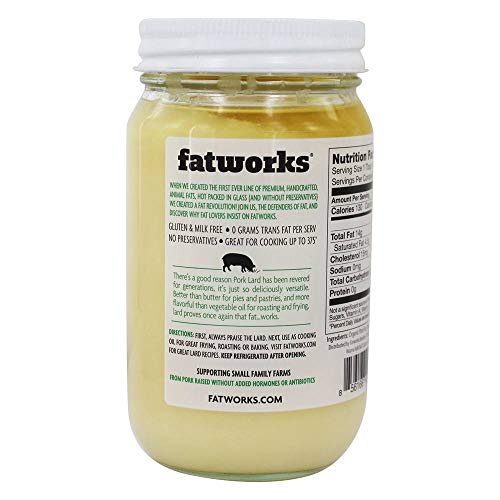 Fatworks, Organic Pork Lard, NON-GMO, USDA 100% organic ingredients, pasture raised pork, everyday cooking and frying, 14 oz