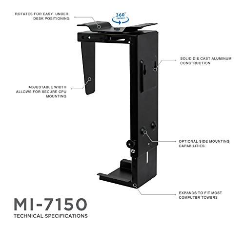Mount-It! CPU Under Desk Mount Computer Tower Holder Adjustable Height and Width Wall-Mountable