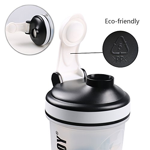 3 in 1 Protein Shaker Bottle BPA-Free Sports Water Bottle With Twist and Lock Storage Leakproof Mix Shake Bottle 20 oz 600ml White - Thumbnail 4