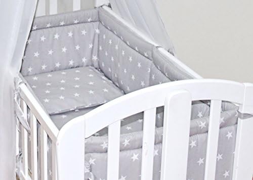 6pcs BABY SWINGING/ROCKING CRIB/CRADLE BEDDING SET/ALL ROUND BUMPER 100% COTTON (Grey Stars)