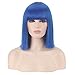 BERON 14’’Straight Bob Wig Shoulder Length Natural Flat Bang Wig with Free Wig Cap (Blue)