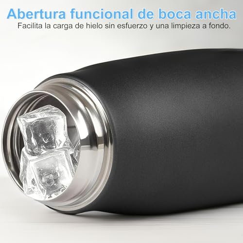 Termo de Acero Inoxidable 550ml, Doble Aislamiento Térmico 24h Frío/12h Caliente, Botella de Agua sin BPA, Ideal para Viajes, Deportes, Escuela, Diseño Portátil con Asa,senderismo Water (negro)